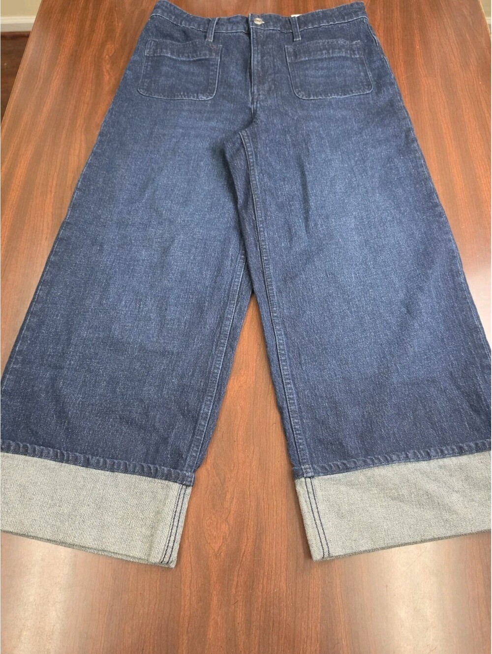 NWT Free Assembly Size 12 High Rise Wide Leg Cuffed Ankle Jeans Dark Wash Modern